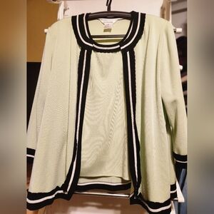 Exclusively Misook Matching Cardigan Sweater And Cami with Black and White Trim